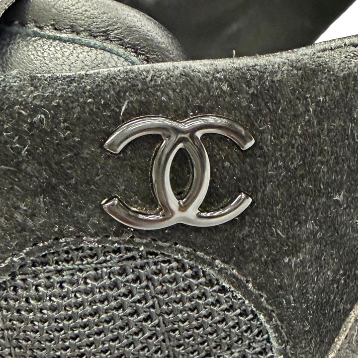 美品△CHANEL シャネル G38290 ココマーク マトラッセ ロゴソール スウェードレザー スニーカー ブラック ホワイト 39 レディース メンズ