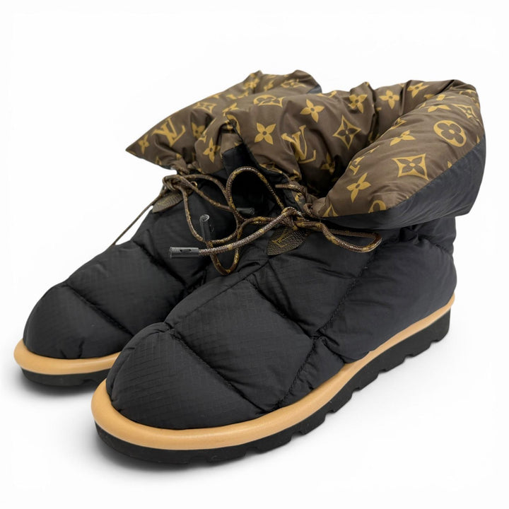 美品△LOUIS VUITTON ルイヴィトン ピローライン モノグラム スノーブーツ ショートブーツ ブラック 38 イタリア製 レディース