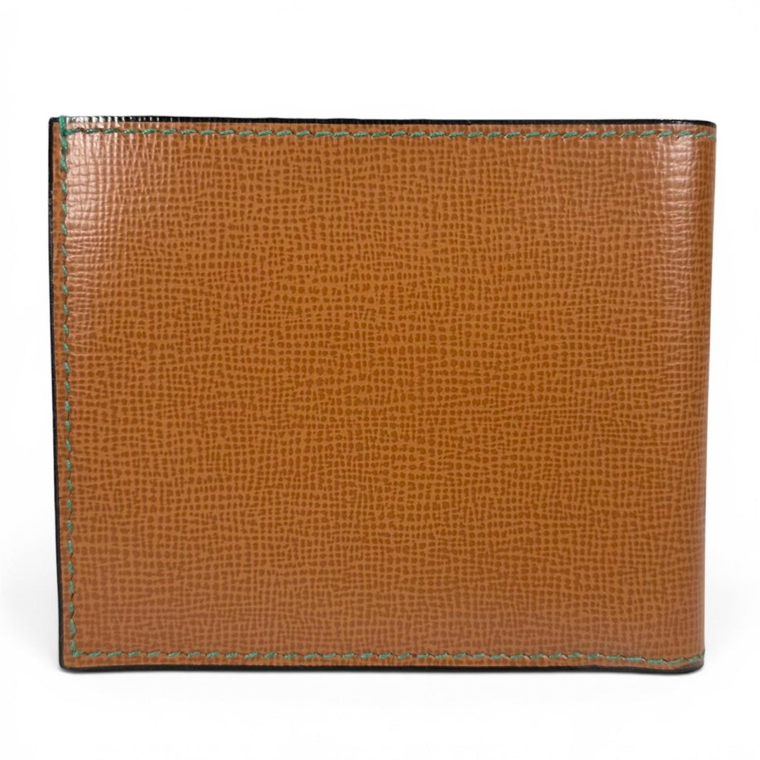極美品▲Valextra ヴァレクストラ 牛革 グリーンステッチ 小銭入れ付き コンパクトウォレット 二つ折り財布 ブラウン 箱付き メンズ
