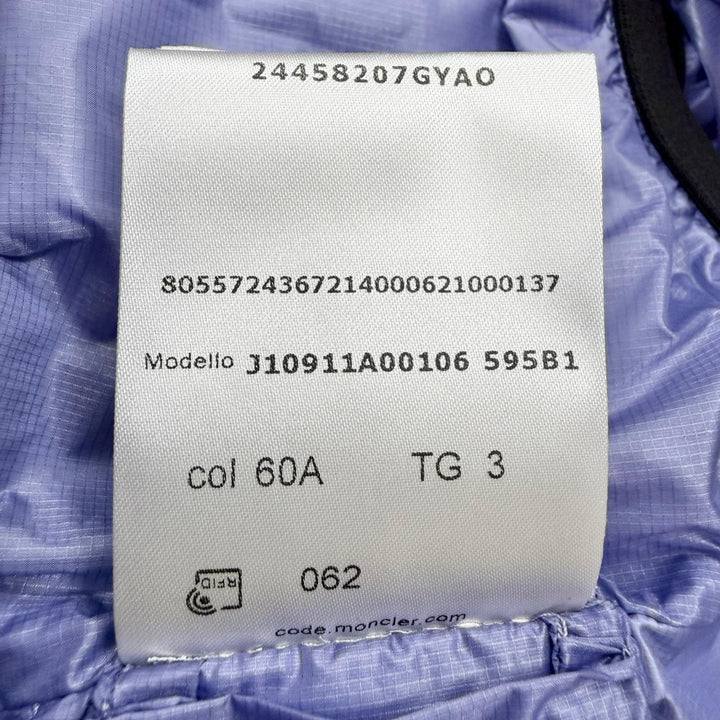 極美品▲MONCLER モンクレール LAUTARET ロゴワッペン ポケッタブル ライト ダウンベスト ライトパープル 3 ルーマニア製 正規品 メンズ