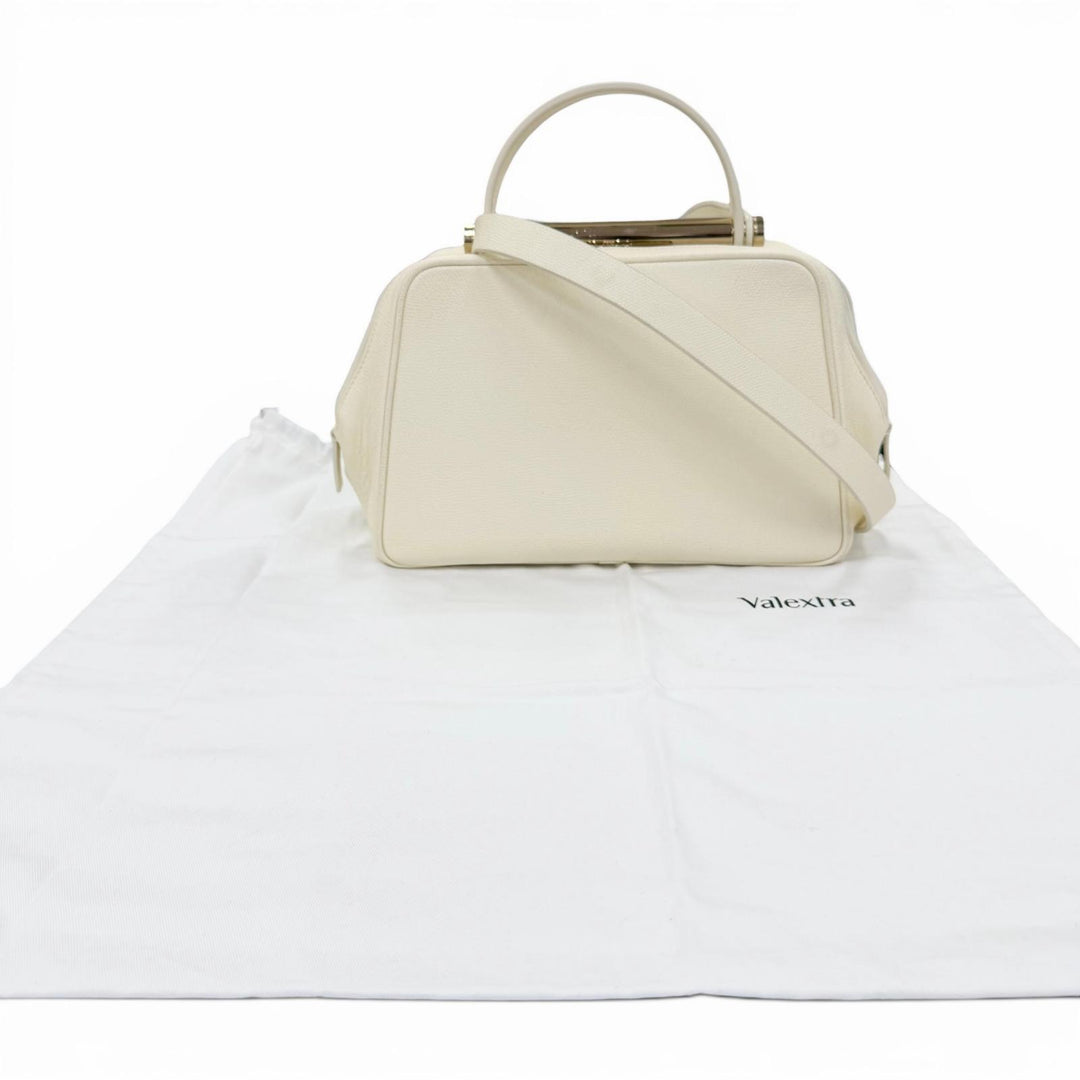 【ドンドン見直し】美品 ☆Valextra ヴァレクストラ FLUTE フルート レザー 2WAY ショルダーバッグ ハンドバッグ アイボリー イタリア製