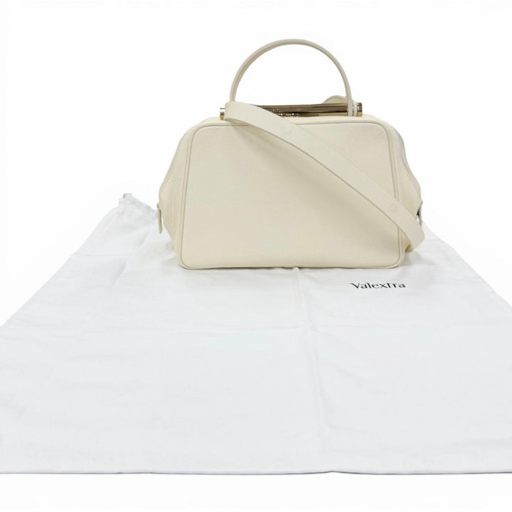 【ドンドン見直し】美品 ☆Valextra ヴァレクストラ FLUTE フルート レザー 2WAY ショルダーバッグ ハンドバッグ アイボリー イタリア製
