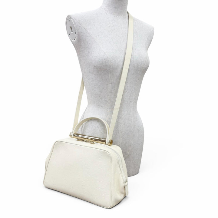 【ドンドン見直し】美品 ☆Valextra ヴァレクストラ FLUTE フルート レザー 2WAY ショルダーバッグ ハンドバッグ アイボリー イタリア製