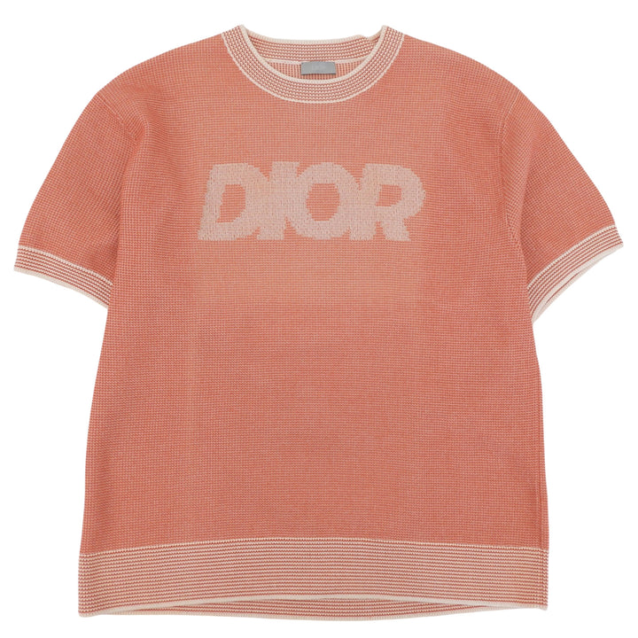 極美品▲DIOR ディオール 2023年製 393M653AT563 コットン ロゴ サマー半袖ニット オレンジ系 ホワイト XL イタリア製 正規品 メンズ