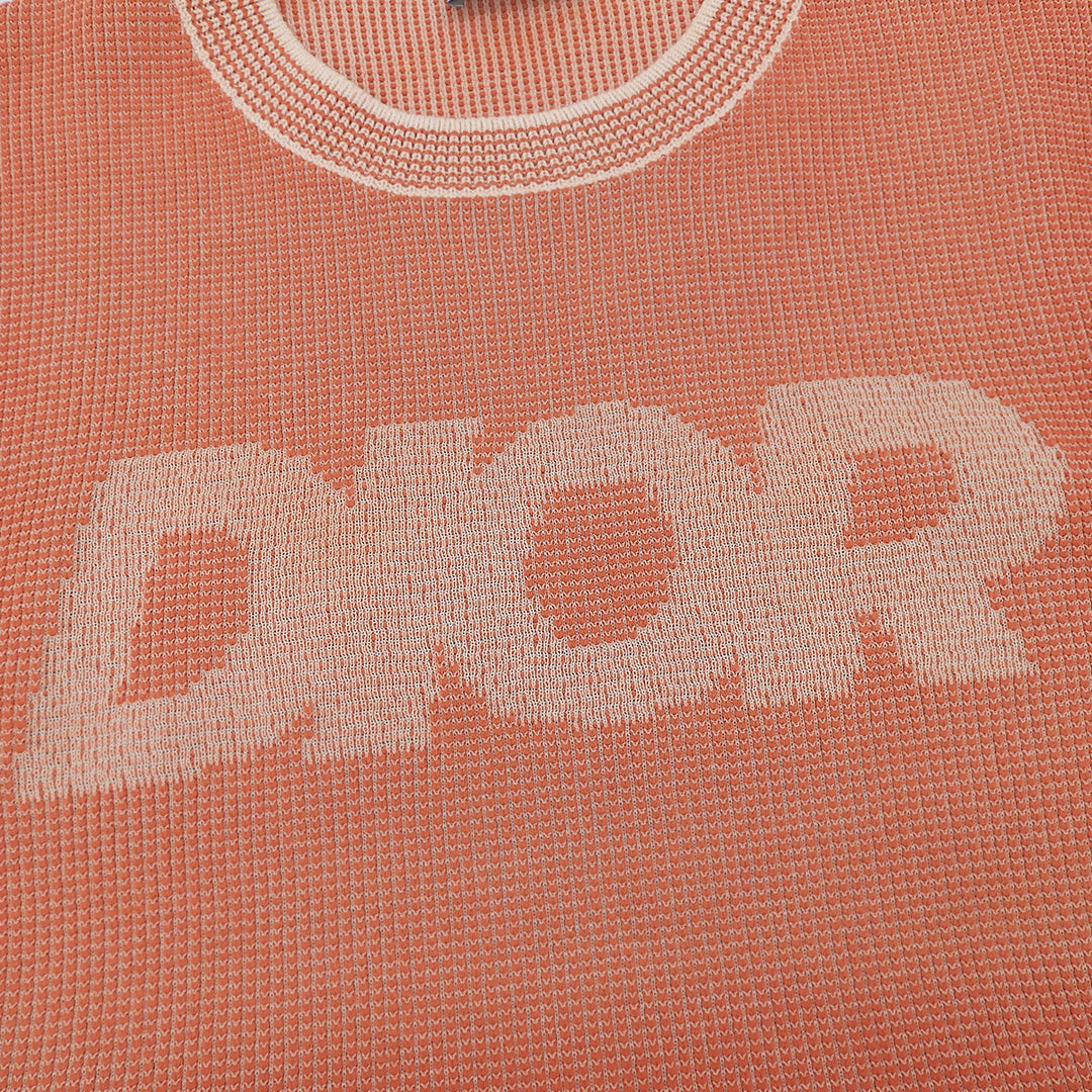 極美品▲DIOR ディオール 2023年製 393M653AT563 コットン ロゴ サマー半袖ニット オレンジ系 ホワイト XL イタリア製 正規品 メンズ