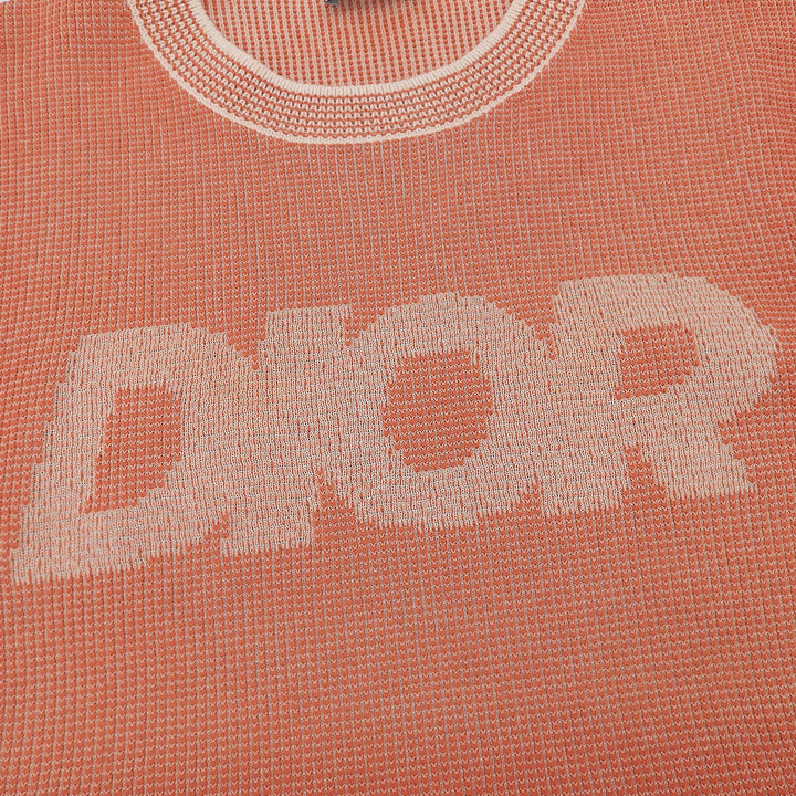 極美品▲DIOR ディオール 2023年製 393M653AT563 コットン ロゴ サマー半袖ニット オレンジ系 ホワイト XL イタリア製 正規品 メンズ