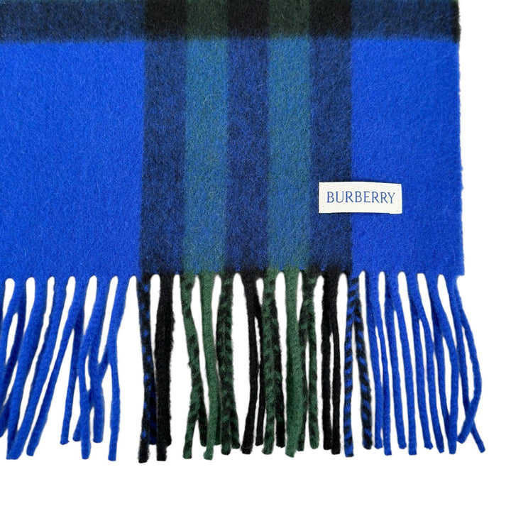 極美品▲BURBERRY バーバリー 8079703 現行品 カシミヤ100％ チェック柄 フリンジ付き マフラー ナイトブルー 正規品 メンズ 定価103400円