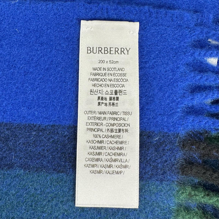 極美品▲BURBERRY バーバリー 8079703 現行品 カシミヤ100％ チェック柄 フリンジ付き マフラー ナイトブルー 正規品 メンズ 定価103400円