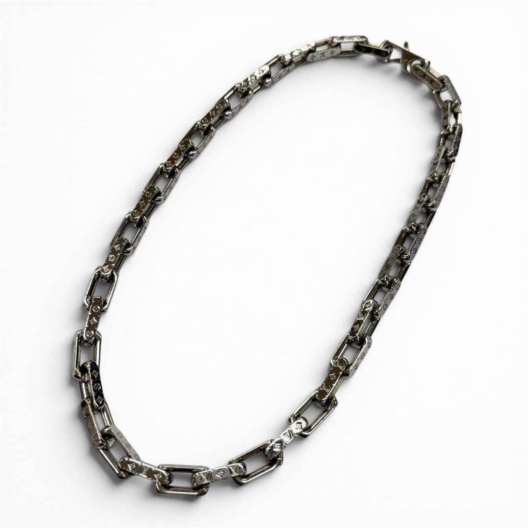 美品▼LOUIS VUITTON ルイヴィトン 2020年製 M64196 コリエ チェーン モノグラム ネックレス シルバー イタリア製 メンズ アクセサリー