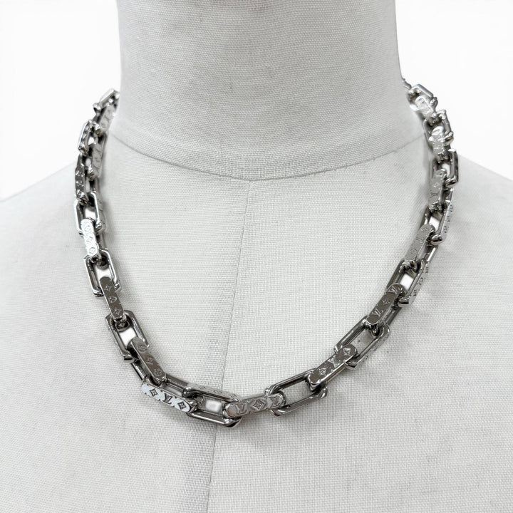 美品▼LOUIS VUITTON ルイヴィトン 2020年製 M64196 コリエ チェーン モノグラム ネックレス シルバー イタリア製 メンズ アクセサリー