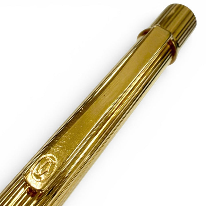 良品▼Cartier カルティエ マスト ドゥ カルティエ ツイスト式 ブルーインク ボールペン ゴールド フランス製 メンズ 筆記確認済み