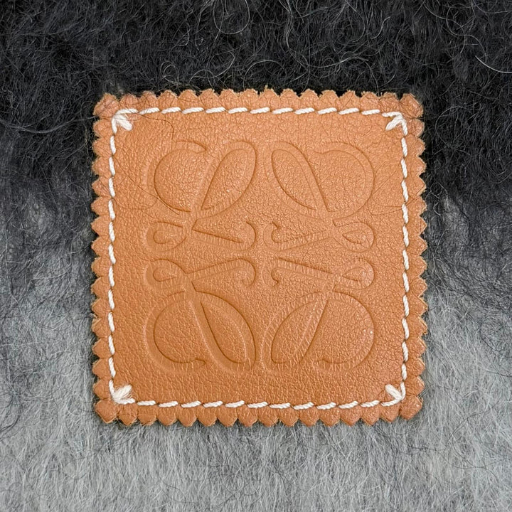 極美品△LOEWE ロエベ モヘア ウール アナグラムレザーパッチ ボーダー柄 フリンジ ロング マフラー マルチカラー スペイン製 正規品