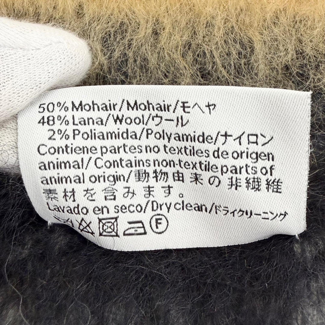 極美品△LOEWE ロエベ モヘア ウール アナグラムレザーパッチ ボーダー柄 フリンジ ロング マフラー マルチカラー スペイン製 正規品