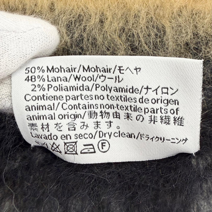 極美品△LOEWE ロエベ モヘア ウール アナグラムレザーパッチ ボーダー柄 フリンジ ロング マフラー マルチカラー スペイン製 正規品