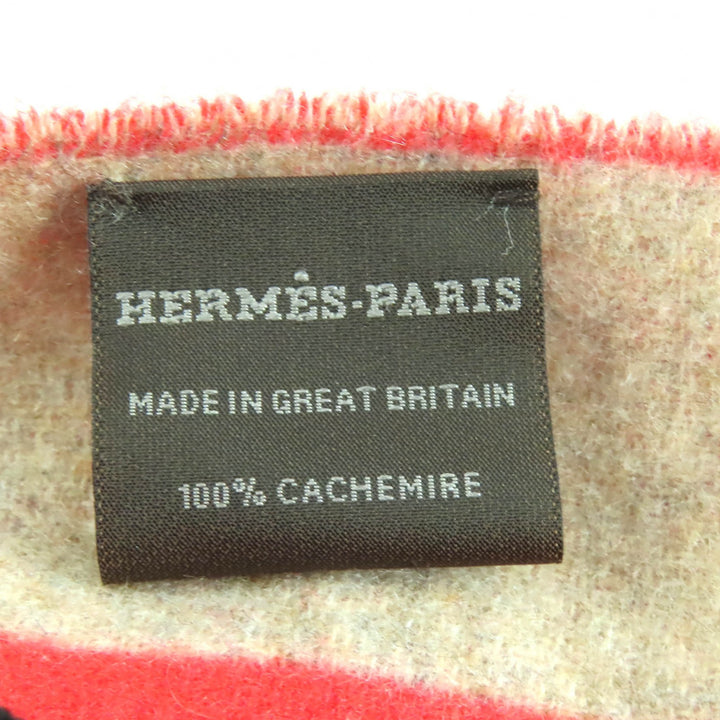 極美品△HERMES エルメス ラブストーリー カシミヤ エカルラート/ベージュ シネ フリンジ マフラー レッド系 ベージュ 英国製 レディース