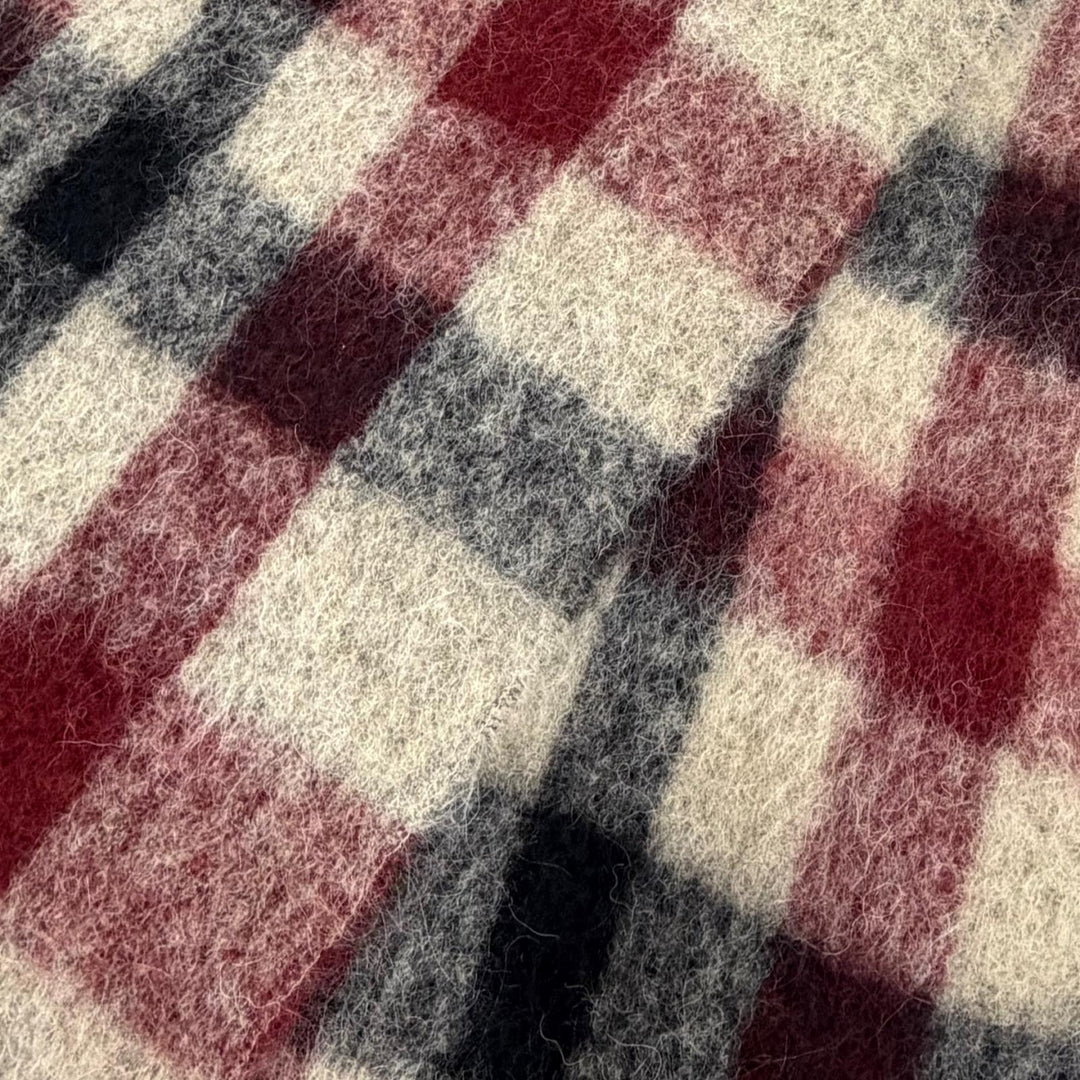 未使用品△MONCLER モンクレール SCIARPA モヘア アルパカ ロゴレザーワッペン チェック柄 フリンジ 大判 マフラー ベージュ系 正規品