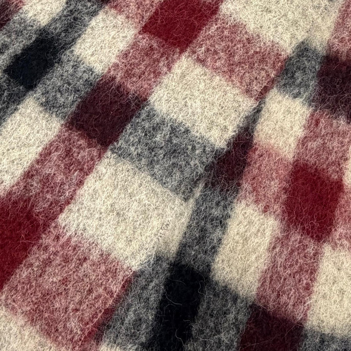 未使用品△MONCLER モンクレール SCIARPA モヘア アルパカ ロゴレザーワッペン チェック柄 フリンジ 大判 マフラー ベージュ系 正規品