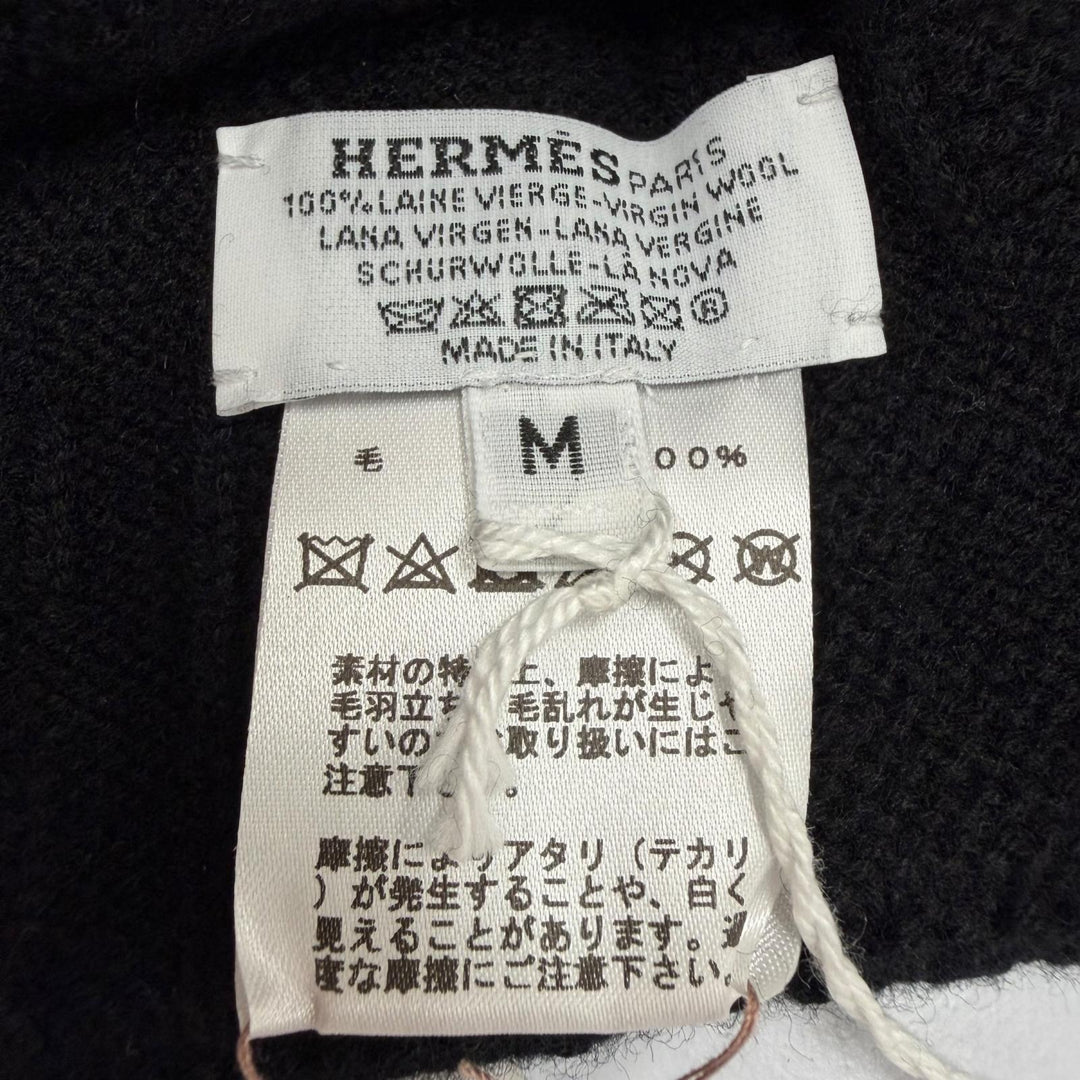 未使用品▼HERMES エルメス ウール100% フレカンス セリエ金具 帽子 ニットキャップ ブラック M イタリア製 正規品 メンズ
