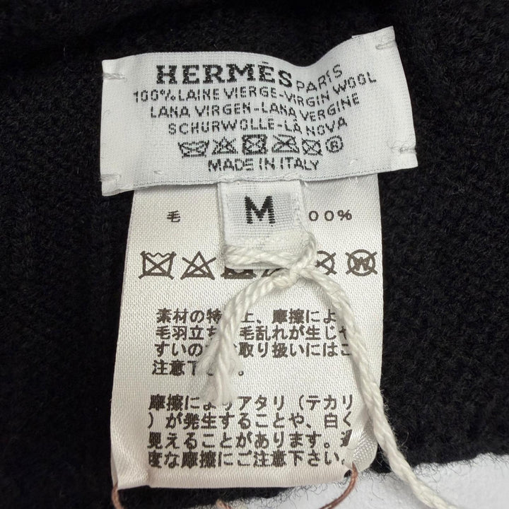未使用品▼HERMES エルメス ウール100% フレカンス セリエ金具 帽子 ニットキャップ ブラック M イタリア製 正規品 メンズ