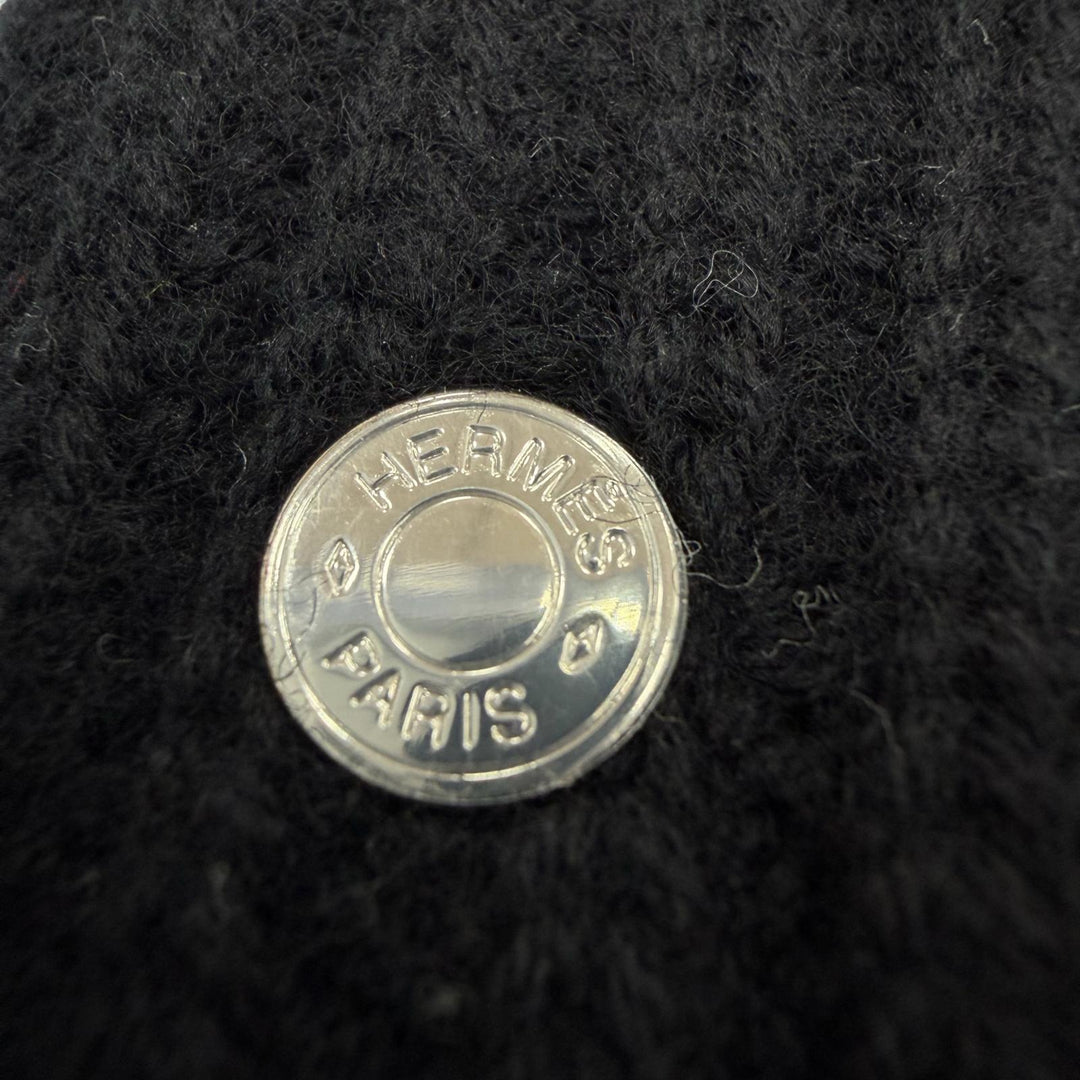 未使用品▼HERMES エルメス ウール100% フレカンス セリエ金具 帽子 ニットキャップ ブラック M イタリア製 正規品 メンズ