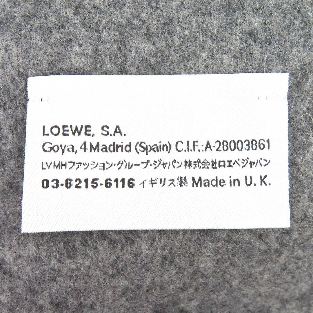 極美品△LOEWE ロエベ ウール カシミヤ アナグラム刺繍 フリンジ ロング マフラー グレー レッド イギリス製 正規品 レディース オススメ