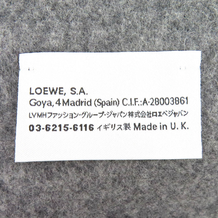 極美品△LOEWE ロエベ ウール カシミヤ アナグラム刺繍 フリンジ ロング マフラー グレー レッド イギリス製 正規品 レディース オススメ