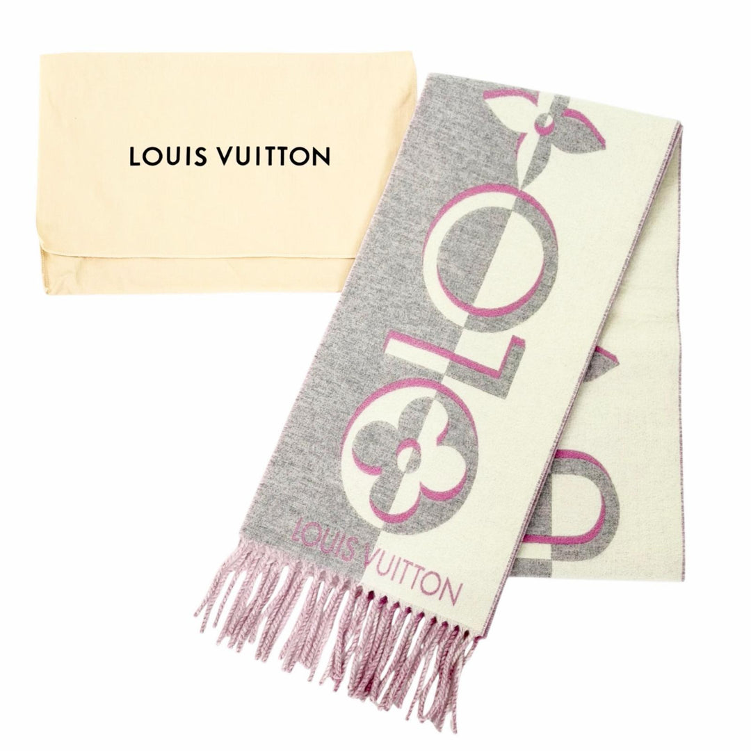 極美品△LOUIS VUITTON ルイヴィトン 2024年 M93281 マフラー デュオ インフィニティ ウール カシミヤ フリンジ ローズ 205×26cm 正規品