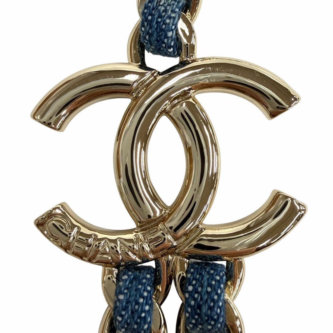極美品◇CHANEL シャネル B25P ABF163 ココマーク 二連チェーン ネックレス アクセサリー ブルー ゴールド金具 イタリア製 レディース