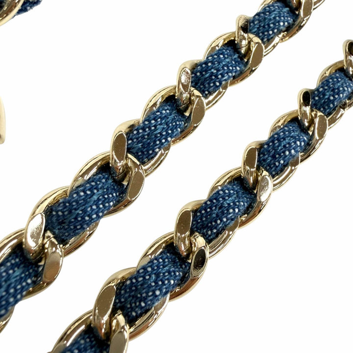 極美品◇CHANEL シャネル B25P ABF163 ココマーク 二連チェーン ネックレス アクセサリー ブルー ゴールド金具 イタリア製 レディース