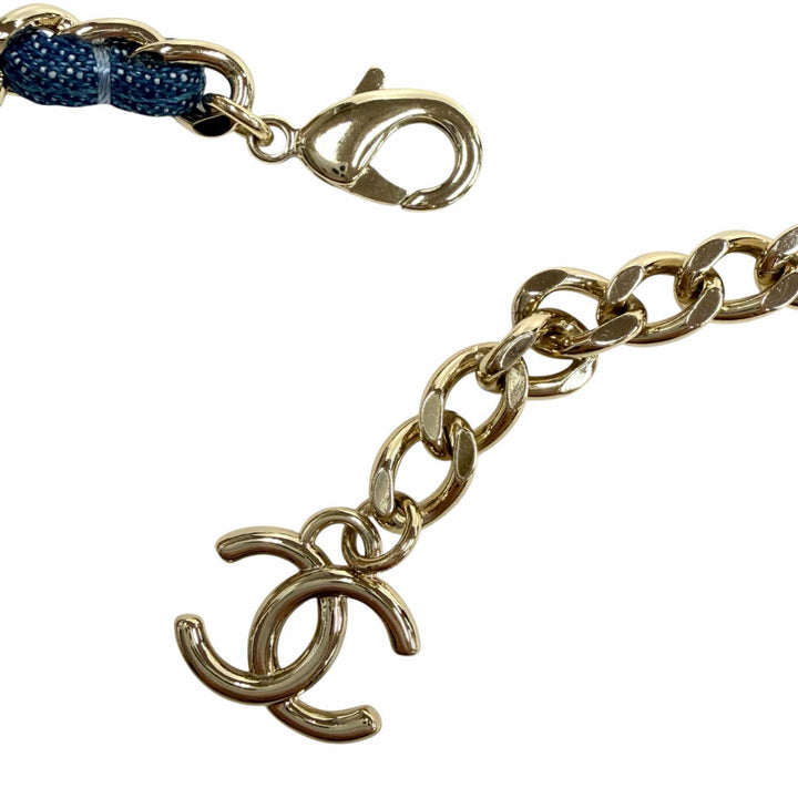 極美品◇CHANEL シャネル B25P ABF163 ココマーク 二連チェーン ネックレス アクセサリー ブルー ゴールド金具 イタリア製 レディース