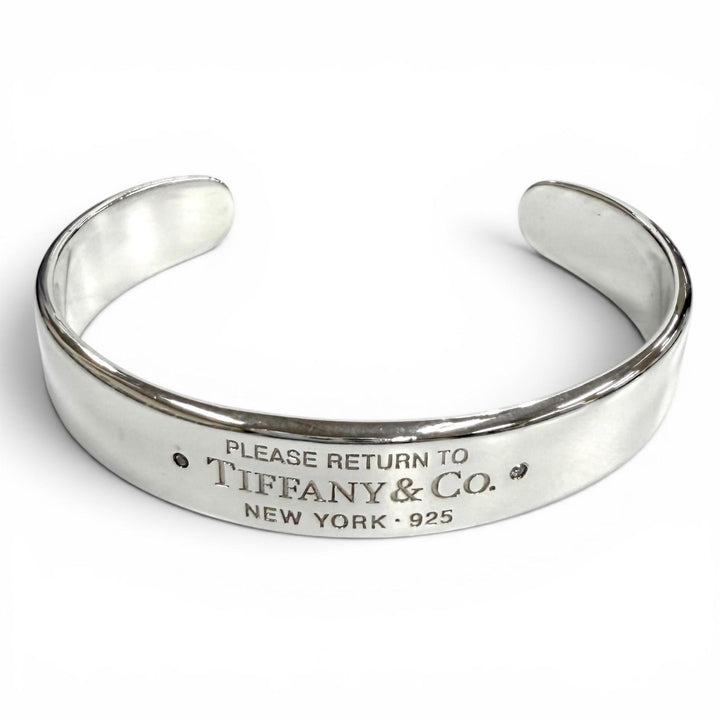 美品★TIFFANY&amp;Co. ティファニー AG925 リターントゥナローカフ バングル２Pダイヤ ブレスレット シルバー 重量33.5g レディース