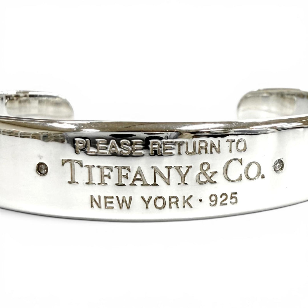 美品★TIFFANY&amp;Co. ティファニー AG925 リターントゥナローカフ バングル２Pダイヤ ブレスレット シルバー 重量33.5g レディース
