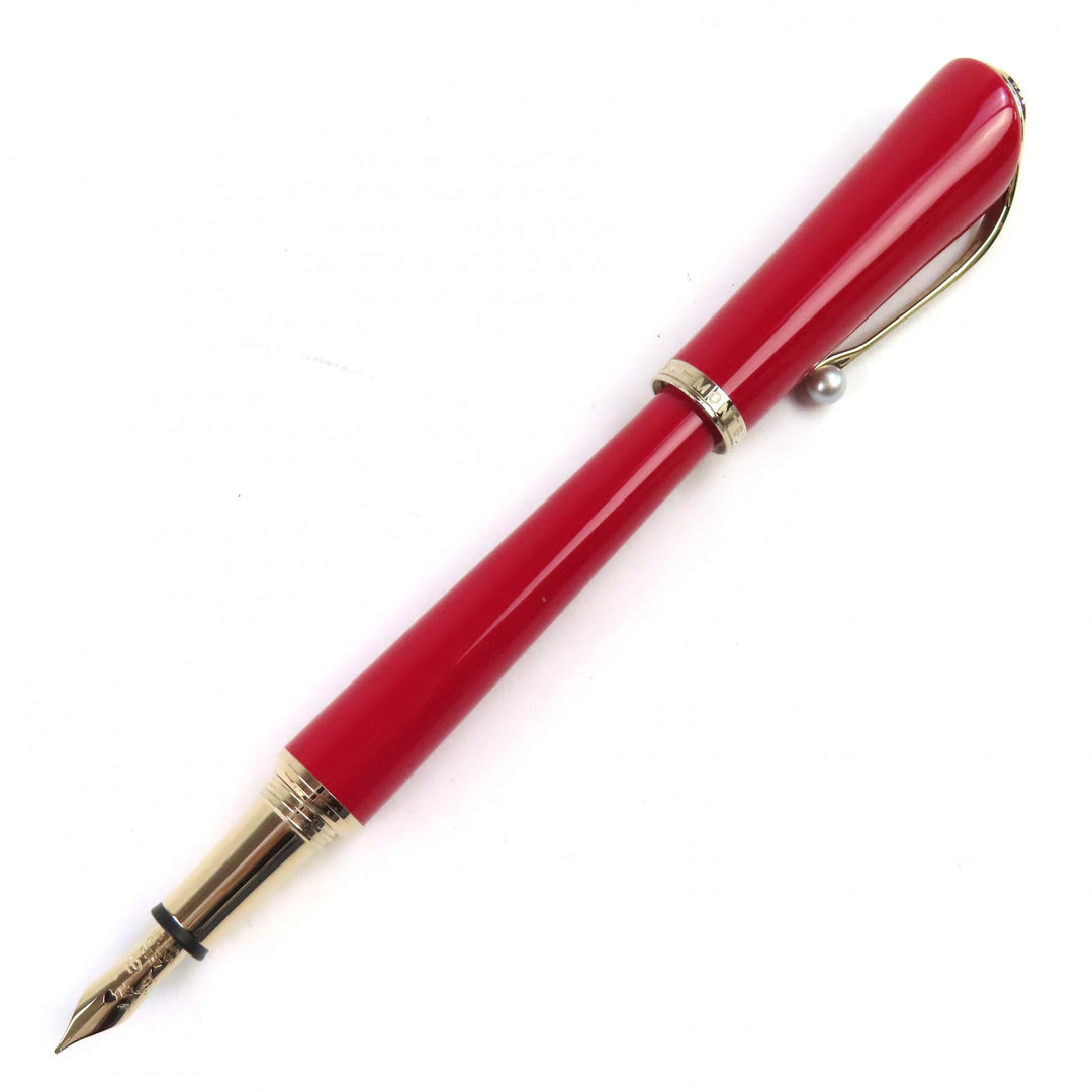 極美品△MONTBLANC モンブラン ミューズ マリリン モンロー スペシャルエディション Mニブ ペン先Au585 14K パール付 万年筆 赤 ゴールド