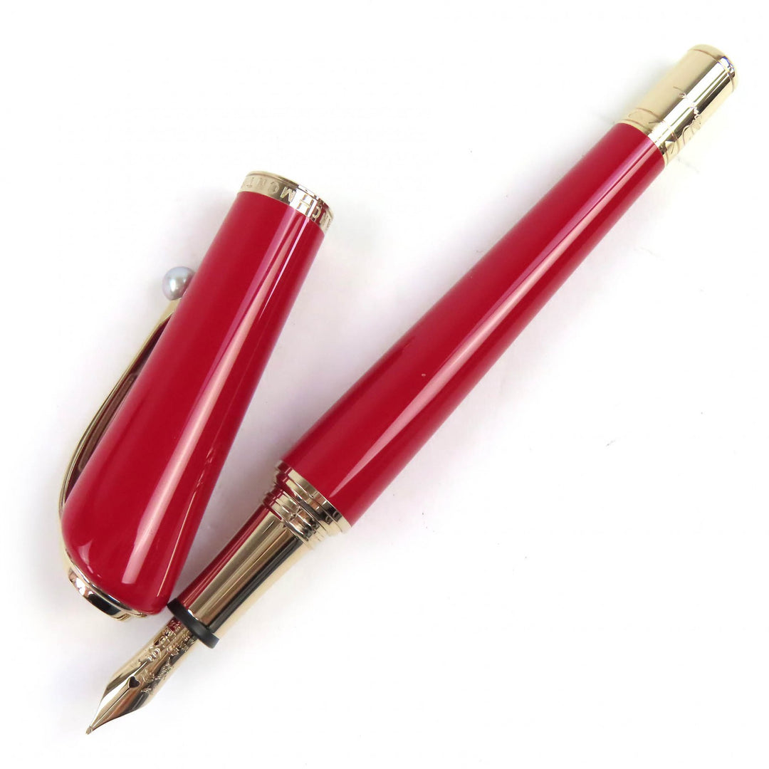 極美品△MONTBLANC モンブラン ミューズ マリリン モンロー スペシャルエディション Mニブ ペン先Au585 14K パール付 万年筆 赤 ゴールド