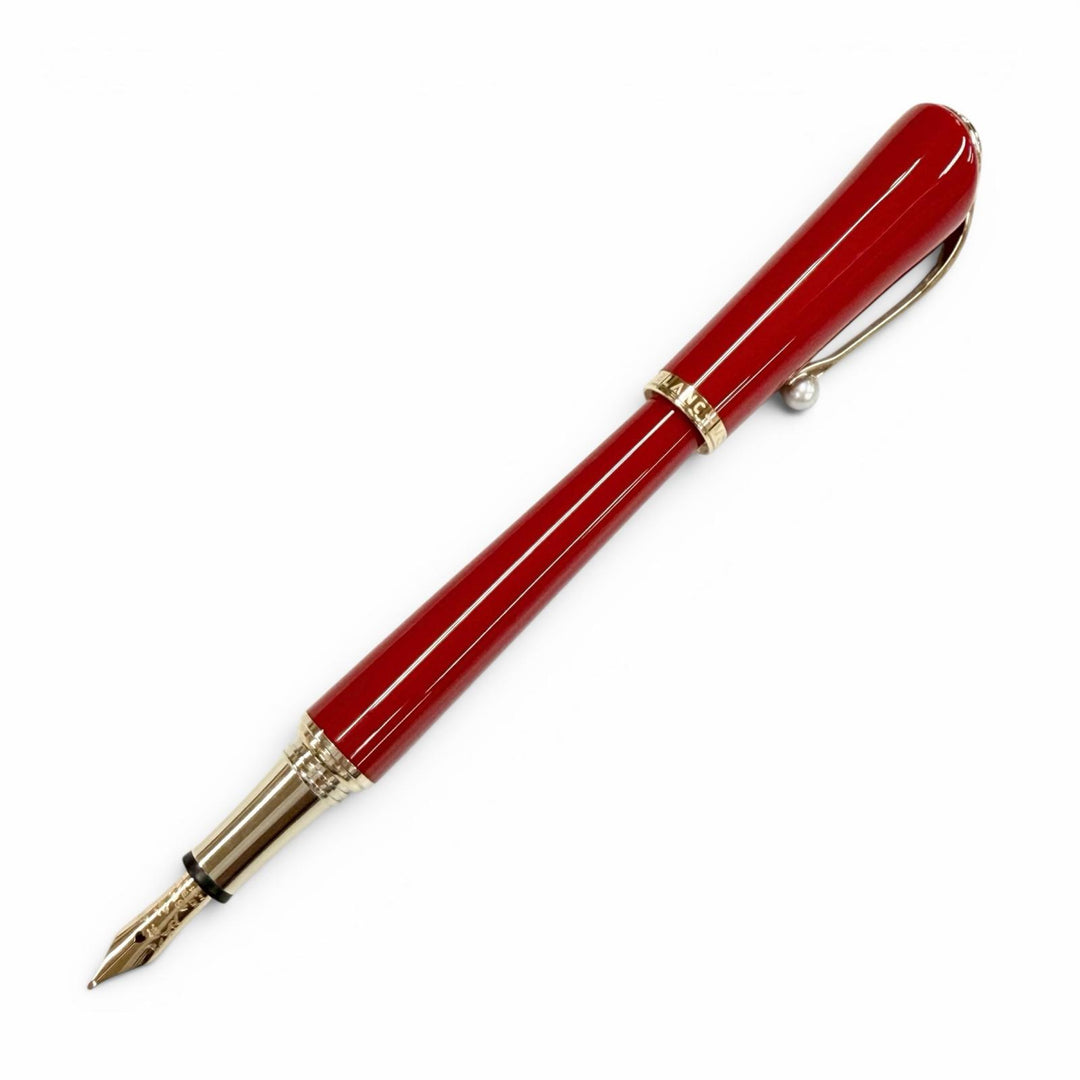 極美品△MONTBLANC モンブラン ミューズ マリリン モンロー ペン先 Au585 14K Fニブ パール付き 万年筆 レッド ゴールド ドイツ製 メンズ