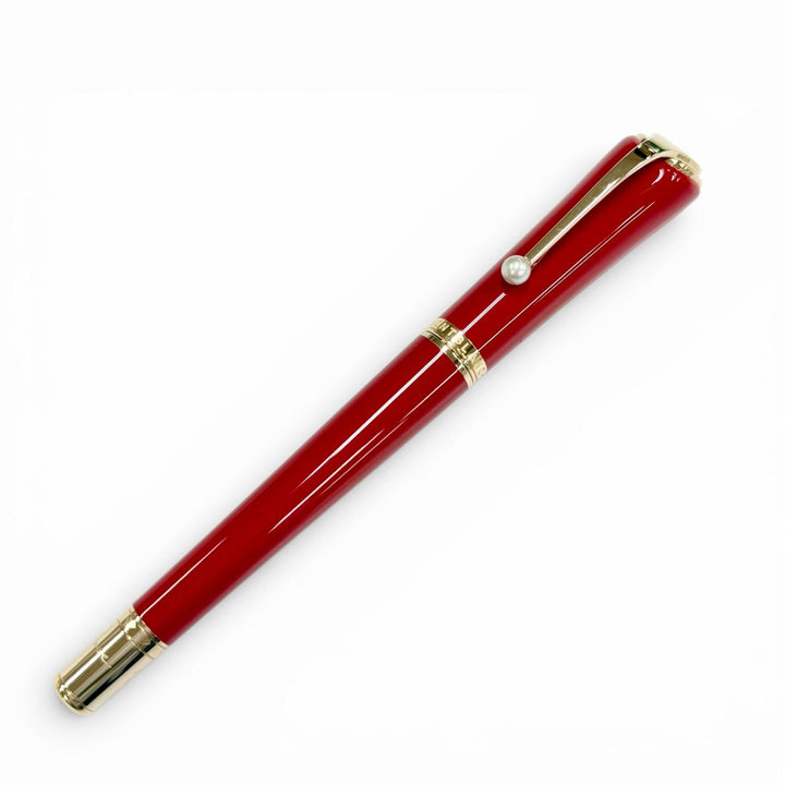 極美品△MONTBLANC モンブラン ミューズ マリリン モンロー ペン先 Au585 14K Fニブ パール付き 万年筆 レッド ゴールド ドイツ製 メンズ
