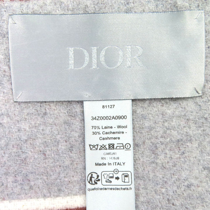極美品△DIOR ディオール オム 34Z0002A0900 カシミヤ混 オブリーク フリンジ 大判 ブランケット グレー ベージュ ブラウン 181×145cm