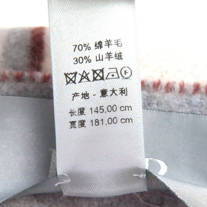 極美品△DIOR ディオール オム 34Z0002A0900 カシミヤ混 オブリーク フリンジ 大判 ブランケット グレー ベージュ ブラウン 181×145cm