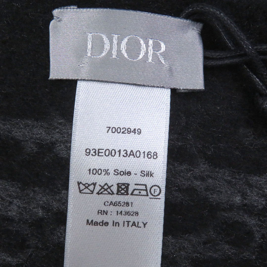 未使用品□DIOR ディオール オム 93E0013A0168 シルク100％ オブリーク ロゴ総柄 大判ショール フリンジマフラー グレー イタリア製