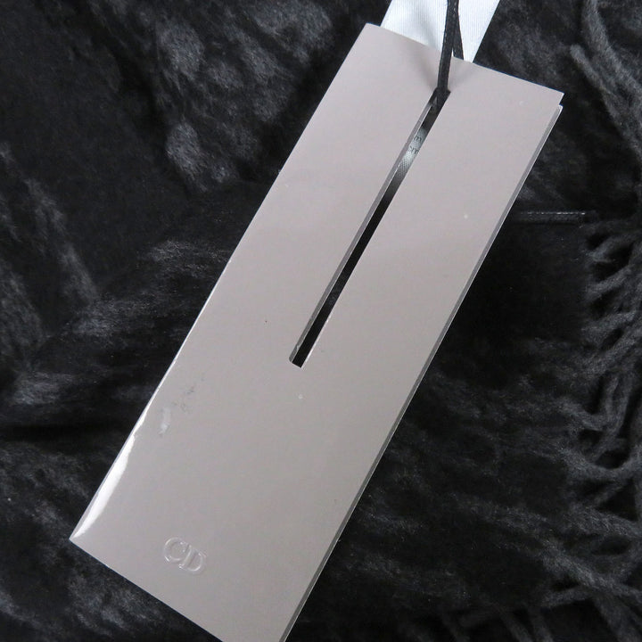 未使用品□DIOR ディオール オム 93E0013A0168 シルク100％ オブリーク ロゴ総柄 大判ショール フリンジマフラー グレー イタリア製