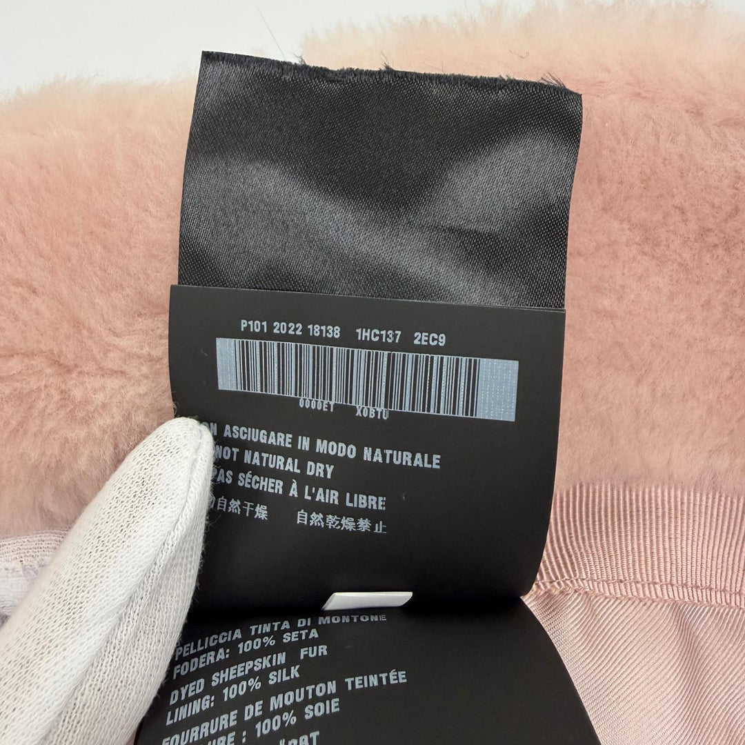 美品☆PRADA プラダ 1HC137 シープスキンファー トライアングルロゴプレート バケットハット ピンク M イタリア製 正規品 レディース
