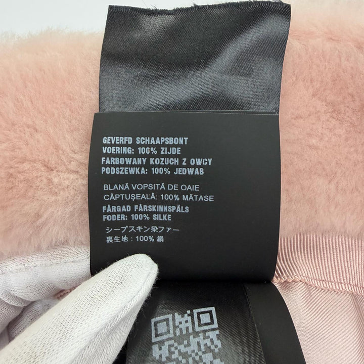 美品☆PRADA プラダ 1HC137 シープスキンファー トライアングルロゴプレート バケットハット ピンク M イタリア製 正規品 レディース