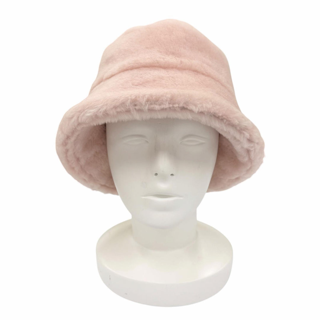 美品☆PRADA プラダ 1HC137 シープスキンファー トライアングルロゴプレート バケットハット ピンク M イタリア製 正規品 レディース