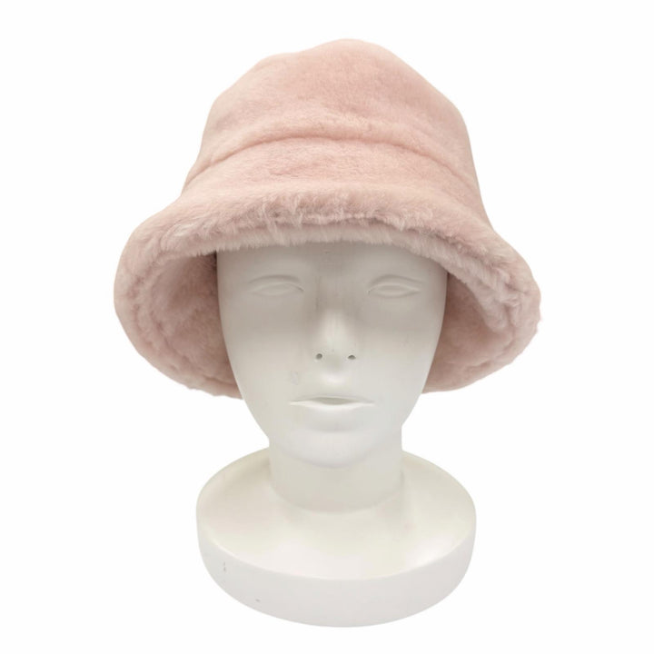 美品☆PRADA プラダ 1HC137 シープスキンファー トライアングルロゴプレート バケットハット ピンク M イタリア製 正規品 レディース