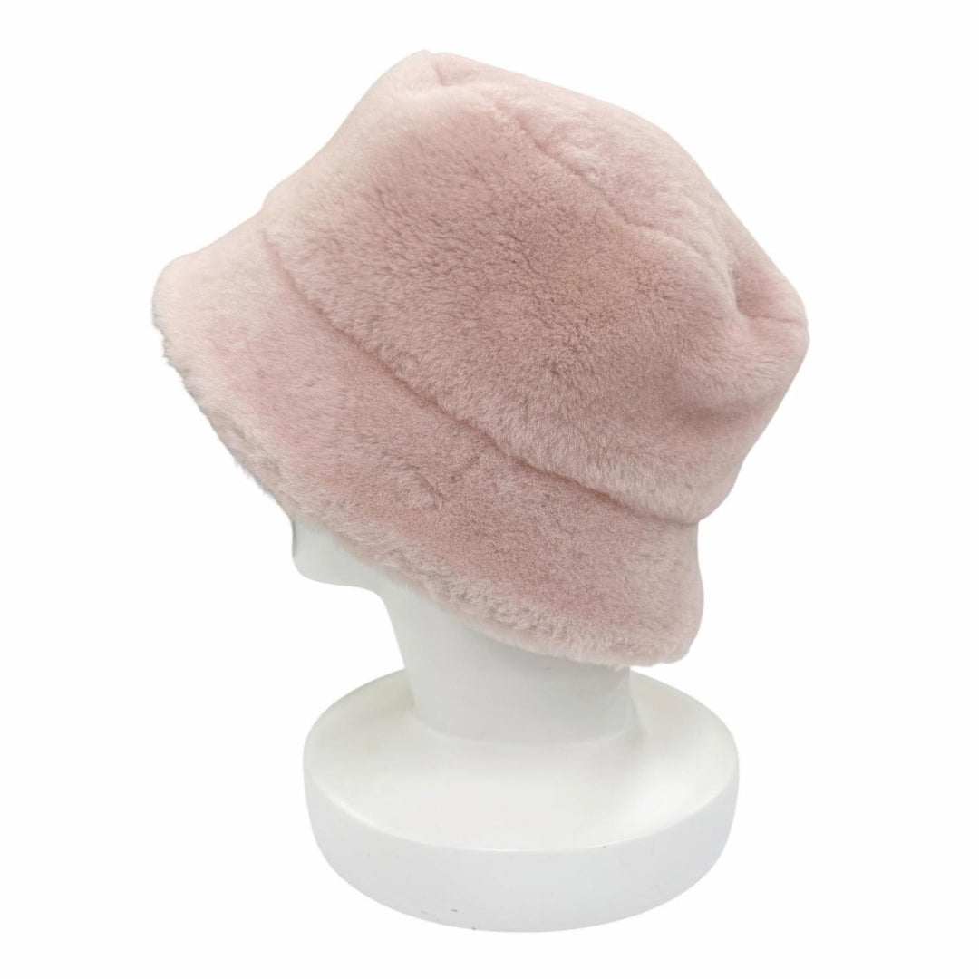 美品☆PRADA プラダ 1HC137 シープスキンファー トライアングルロゴプレート バケットハット ピンク M イタリア製 正規品 レディース