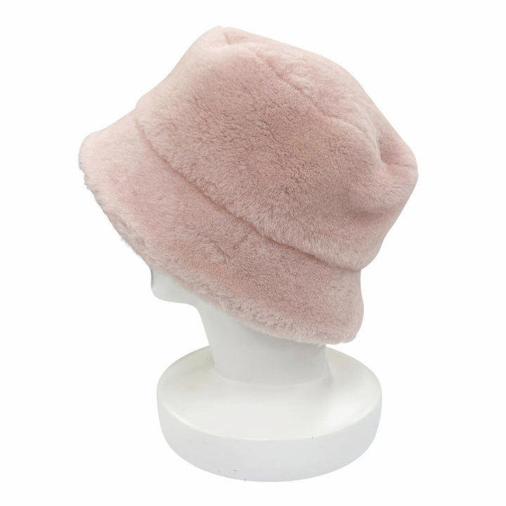 美品☆PRADA プラダ 1HC137 シープスキンファー トライアングルロゴプレート バケットハット ピンク M イタリア製 正規品 レディース