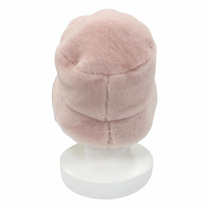 美品☆PRADA プラダ 1HC137 シープスキンファー トライアングルロゴプレート バケットハット ピンク M イタリア製 正規品 レディース
