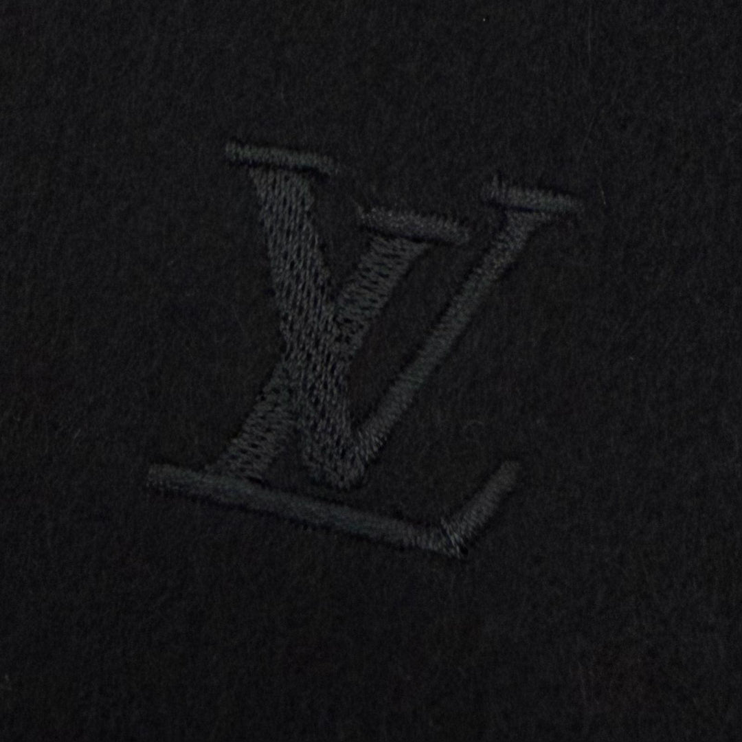 美品▼LOUIS VUITTON ルイヴィトン M75362 カシミヤ エシャルプ ジェラム LVロゴ刺繍 フリンジ付き マフラー ブラック 正規品 箱付き