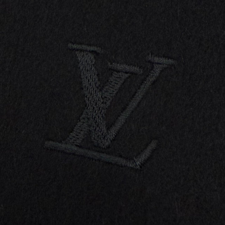 美品▼LOUIS VUITTON ルイヴィトン M75362 カシミヤ エシャルプ ジェラム LVロゴ刺繍 フリンジ付き マフラー ブラック 正規品 箱付き