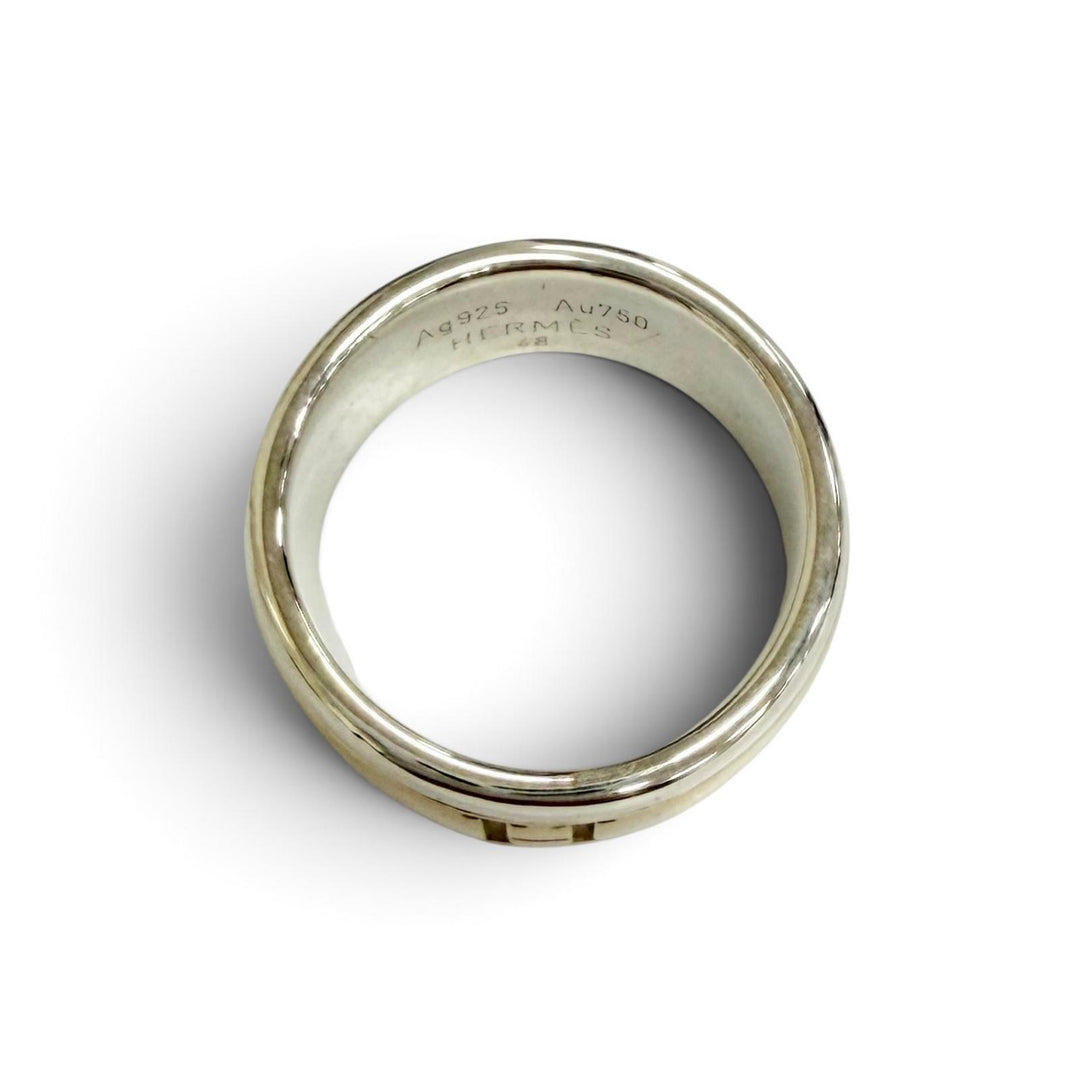 美品△HERMES エルメス AU750 AG925 Hロゴ リング 指輪 アクセサリー ゴールド シルバー 48 （JP8号） 重量8.1g レディース